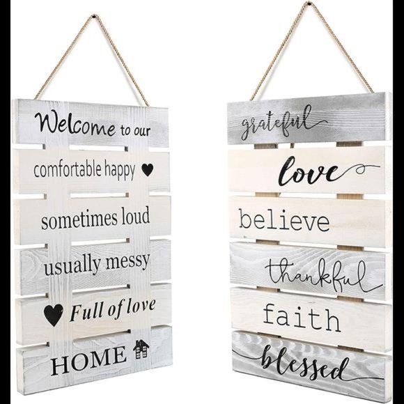 Antique Solid Wooden 2 Sides Printing Inspirational Home Kitchen Farmhouse